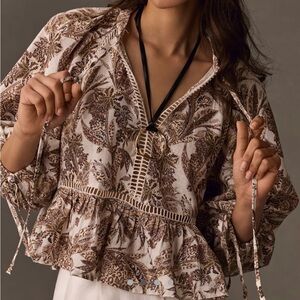 Anthropologie long sleeve linen blouse